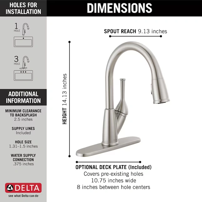 DELTA Classic Stainless Steel Single Handle Deck-mount Pull-down Kitchen Faucet with Sprayer photo 3