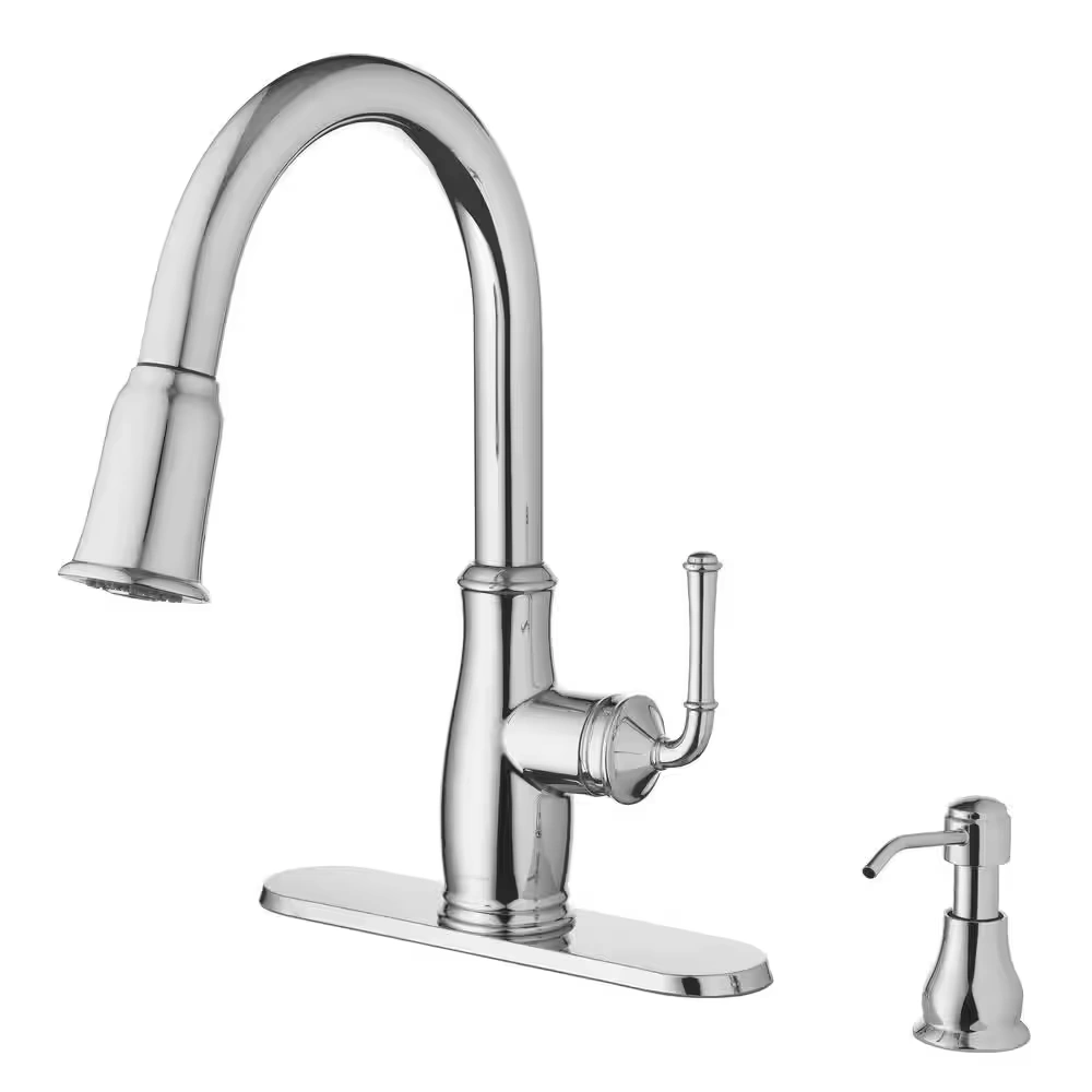 GLACIER BAY Kagan Chrome 15 in. H Pull Down Sprayer Kitchen Faucet with 360° Swivel Spout