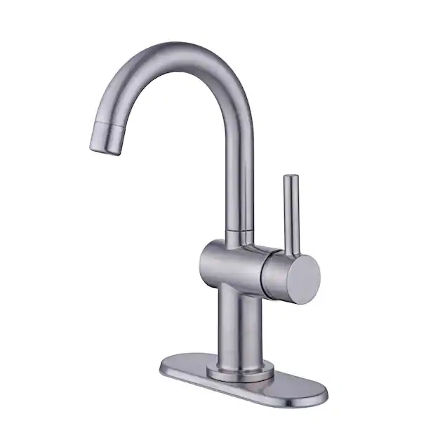 GLACIER BAY Dorind Single Hole Single-Handle Deck Mount High-Arc Bathroom Faucet in Brushed Nickel
