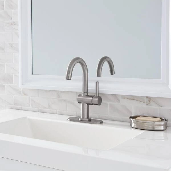 GLACIER BAY Dorind Single Hole Single-Handle Deck Mount High-Arc Bathroom Faucet in Brushed Nickel photo 2