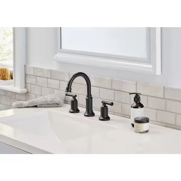 GLACIER BAY Oswell 8 in. Widespread Double-Handle High-Arc Bathroom Faucet in Matte Black photo 2