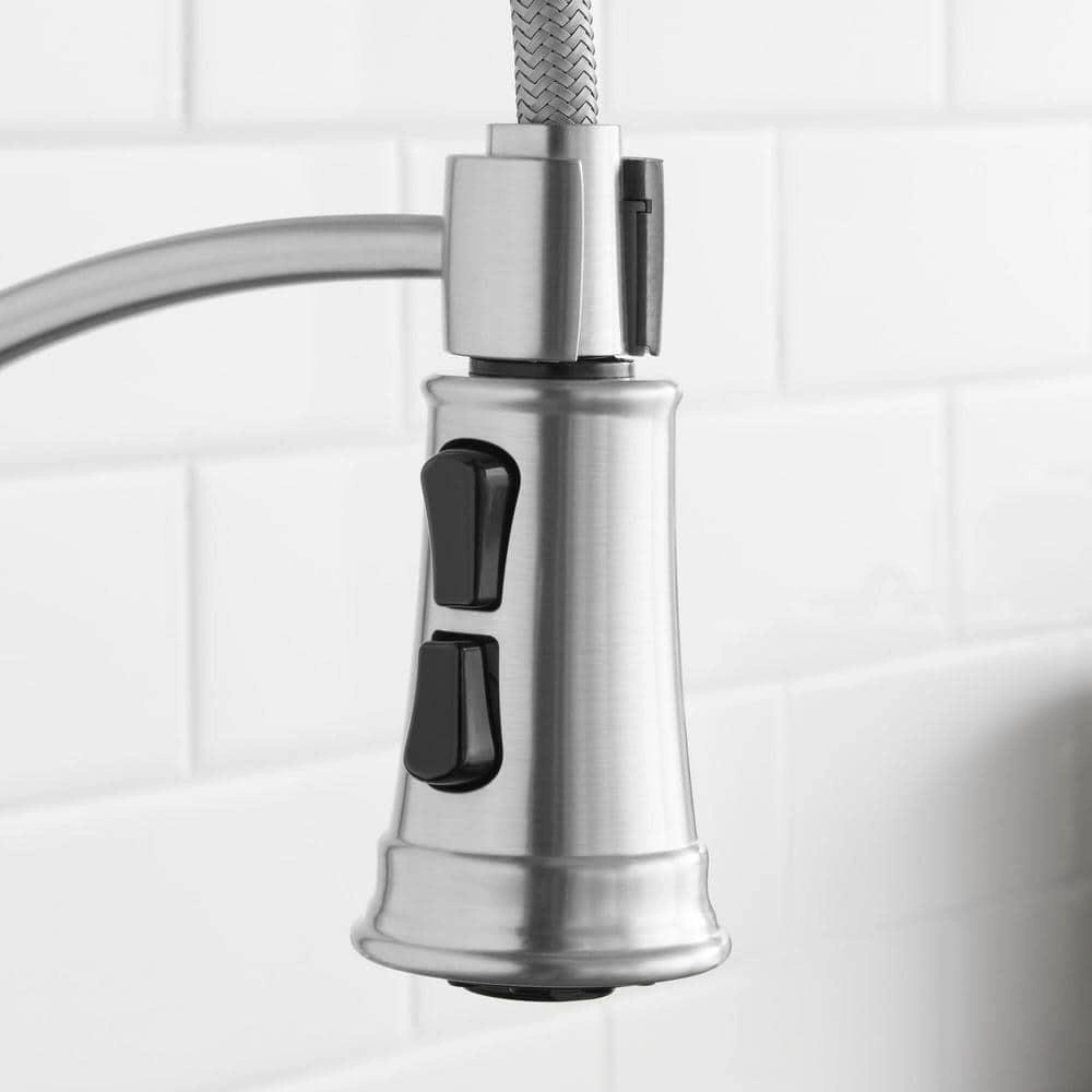 GLACIER BAY Mandouri Single Handle Spring Neck Pull Down Sprayer Kitchen Faucet with Soap Dispenser in Stainless Steel photo 2