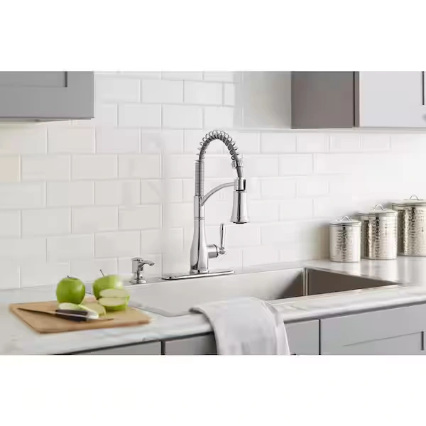 GLACIER BAY Mandouri Single Handle Spring Neck Pull Down Sprayer Kitchen Faucet with Soap Dispenser in Stainless Steel photo 3