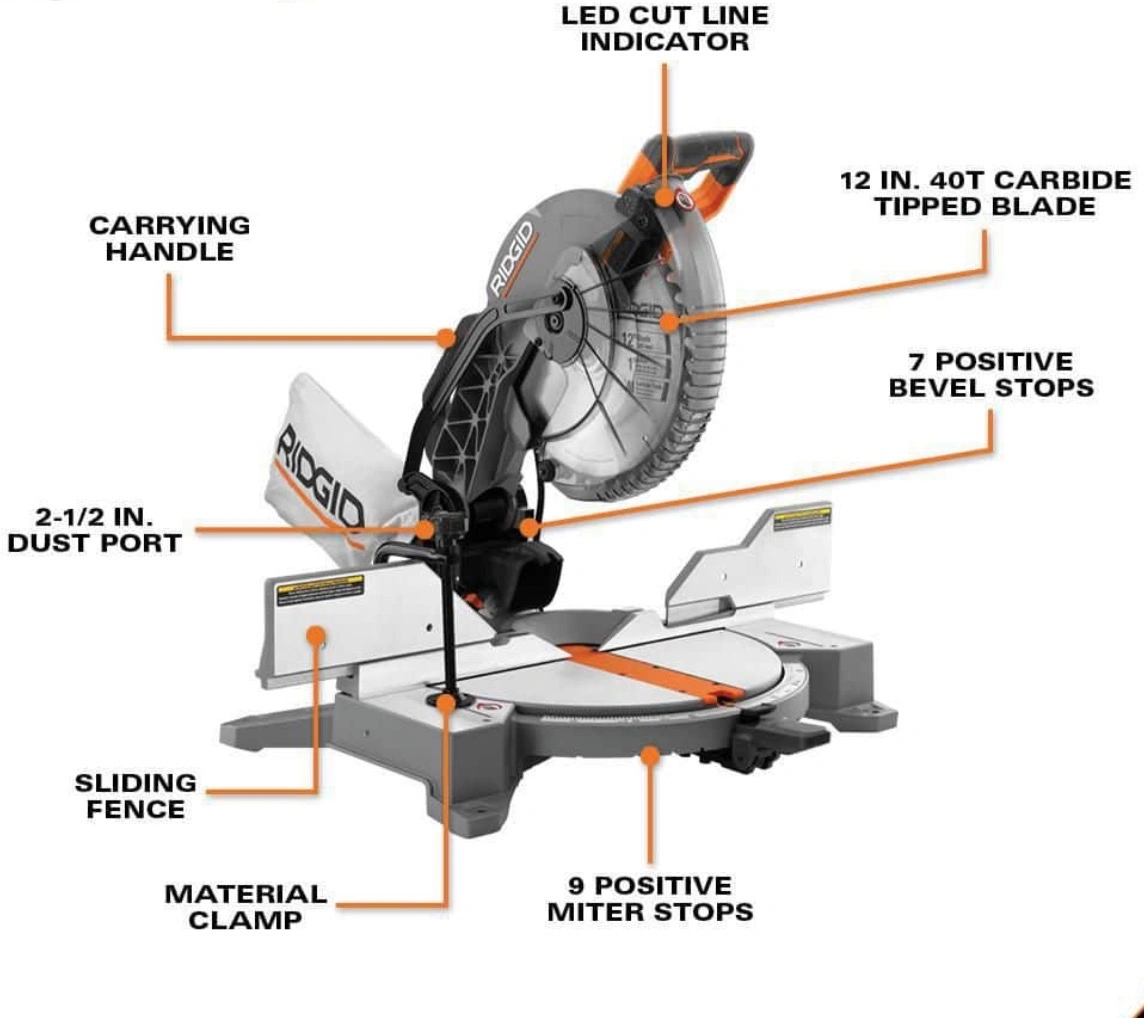 RIDGID 15 Amp Corded 12” Miter Saw w/ Dual Bevel photo 2