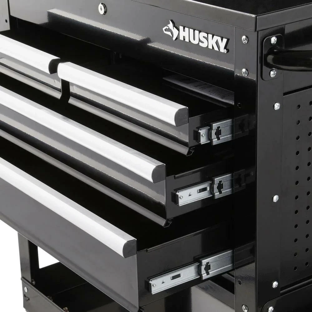 HUSKY 33in W 4-Drawer Mechanics Tool Utility Cart in Gloss Black photo 3