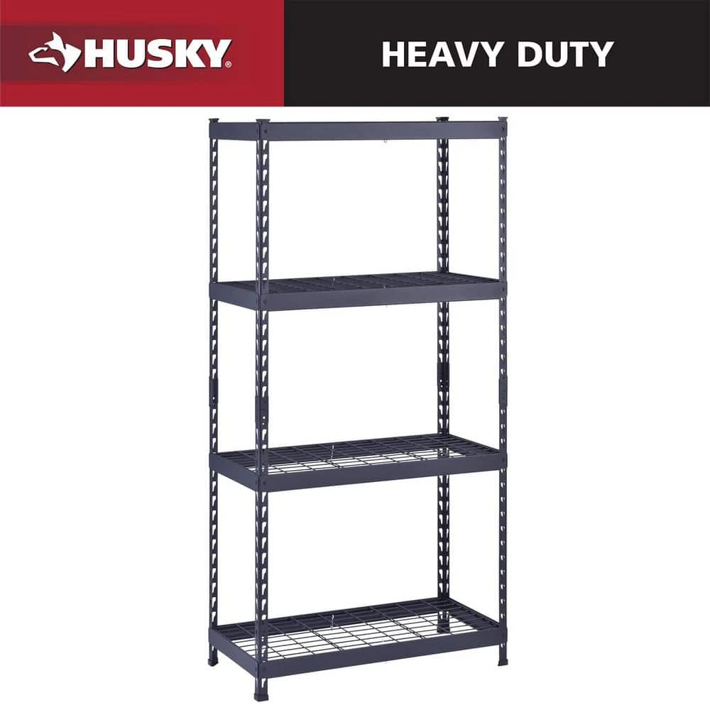 HUSKY 4-Shelf Heavy-Duty Adjustable Garage Storage Shelving Unit - Black