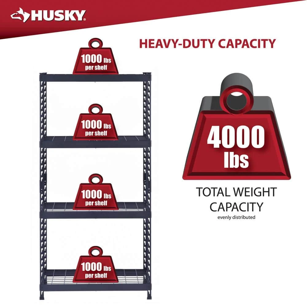 HUSKY 4-Shelf Heavy-Duty Adjustable Garage Storage Shelving Unit - Black photo 3