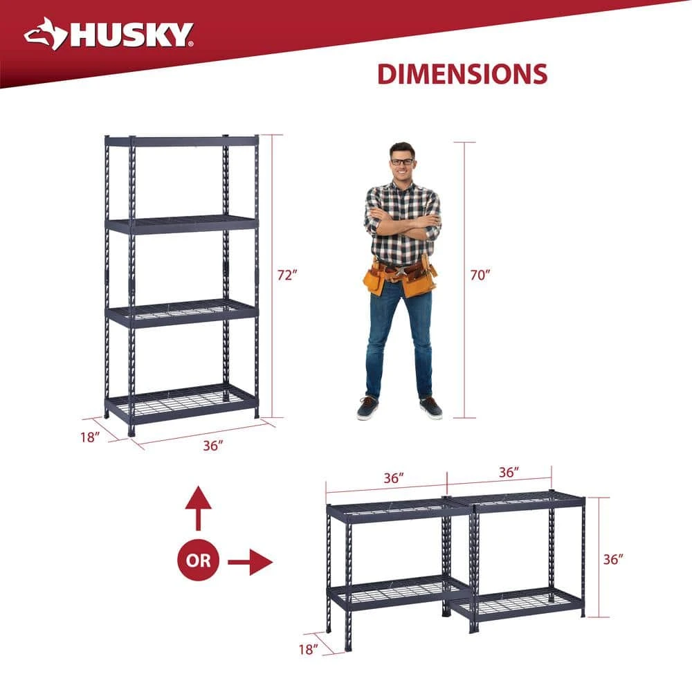 HUSKY 4-Shelf Heavy-Duty Adjustable Garage Storage Shelving Unit - Black photo 4