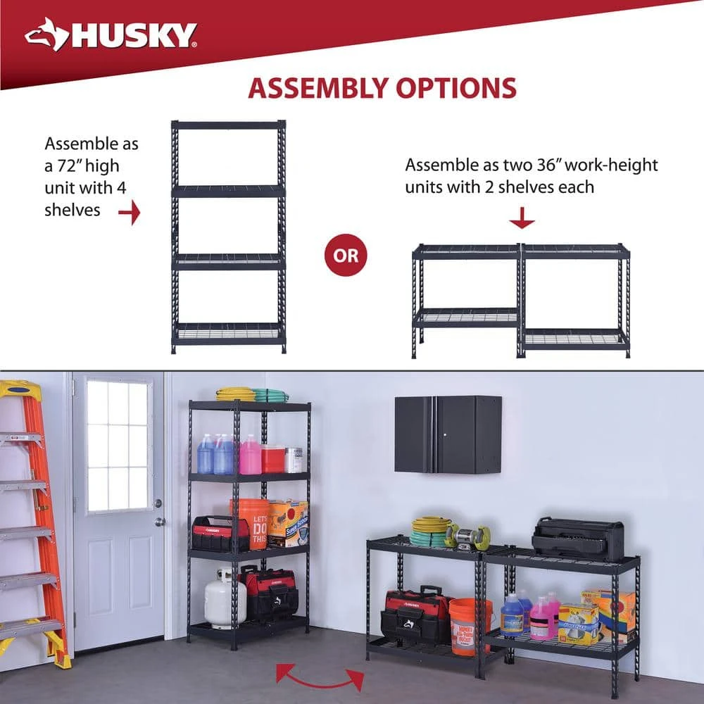 HUSKY 4-Shelf Heavy-Duty Adjustable Garage Storage Shelving Unit - Black photo 5