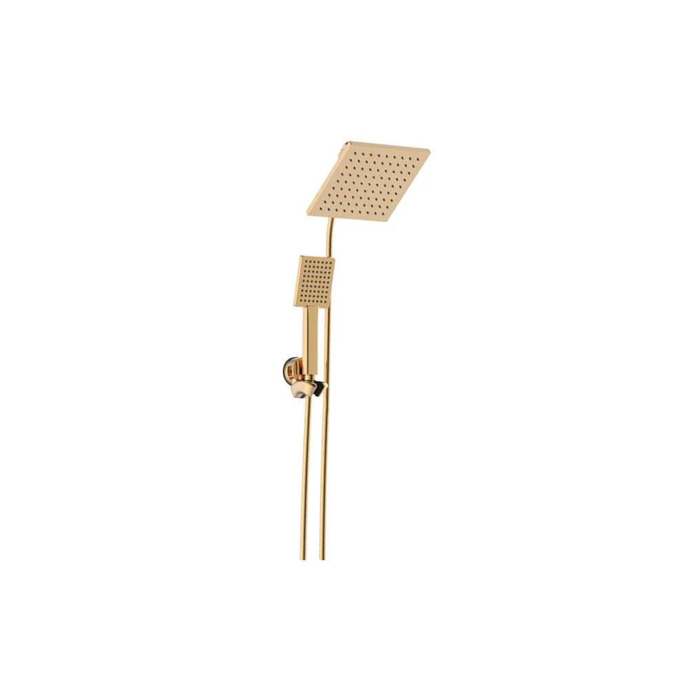 GLACIER BAY Modern 1-Spray 7.9in Dual Tub Wall Mount Fixed and Handheld Shower Heads in Matte Gold