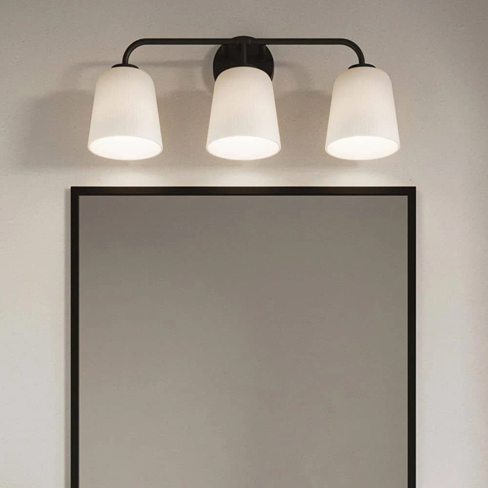PROGRESS LIGHTING Bredela 23in 3-Light Matte Black Farmhouse Vanity Light