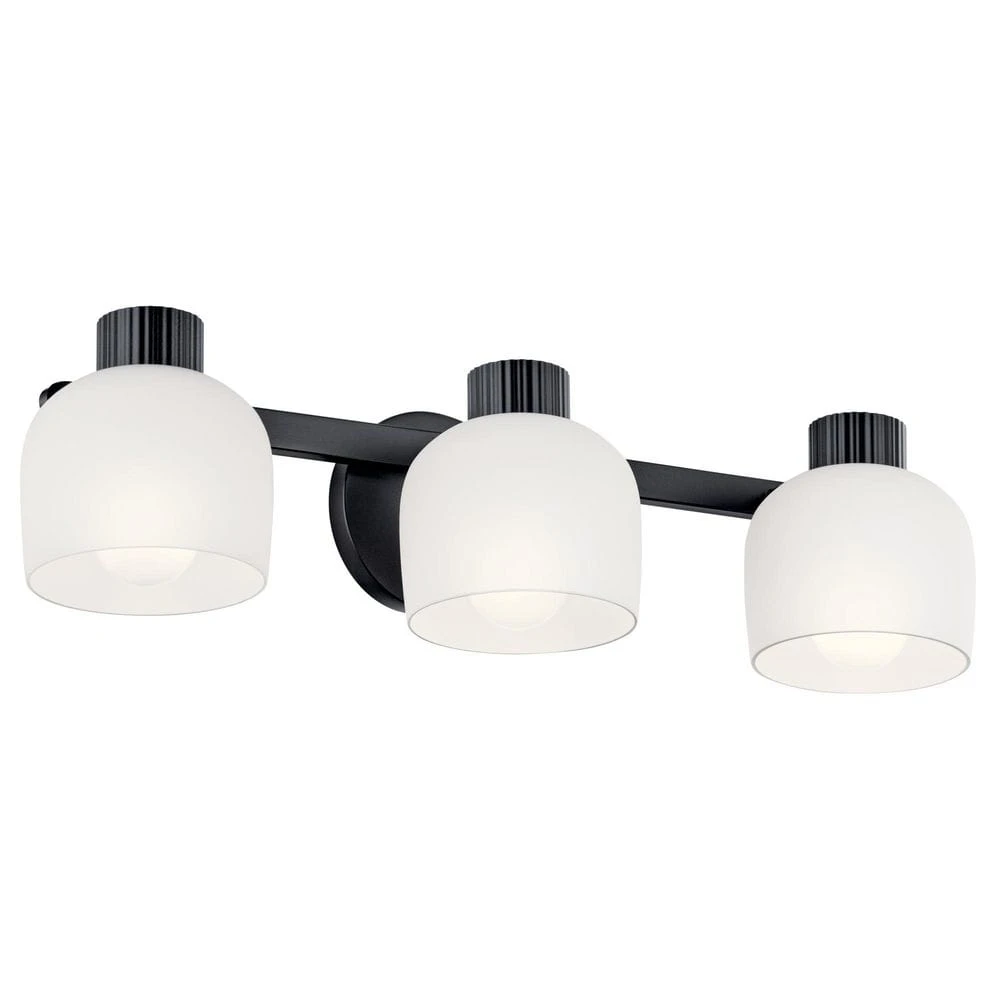 KICHLER Raldric 24in 3-Light Black Modern Bathroom Vanity Light with Satin Etched White Glass photo 2