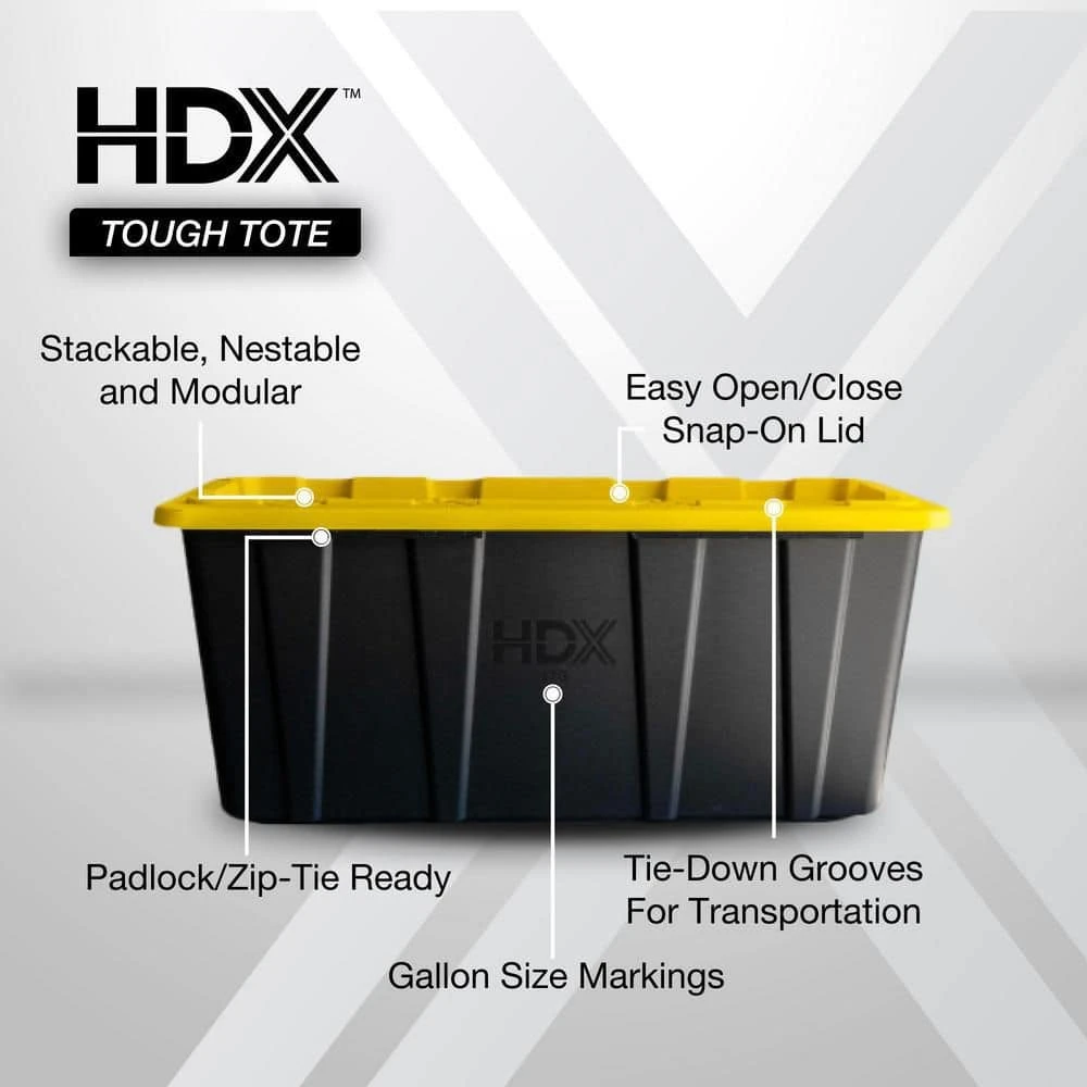 HDX 57 Gal Tough Storage Tote in Black with Lid photo 2