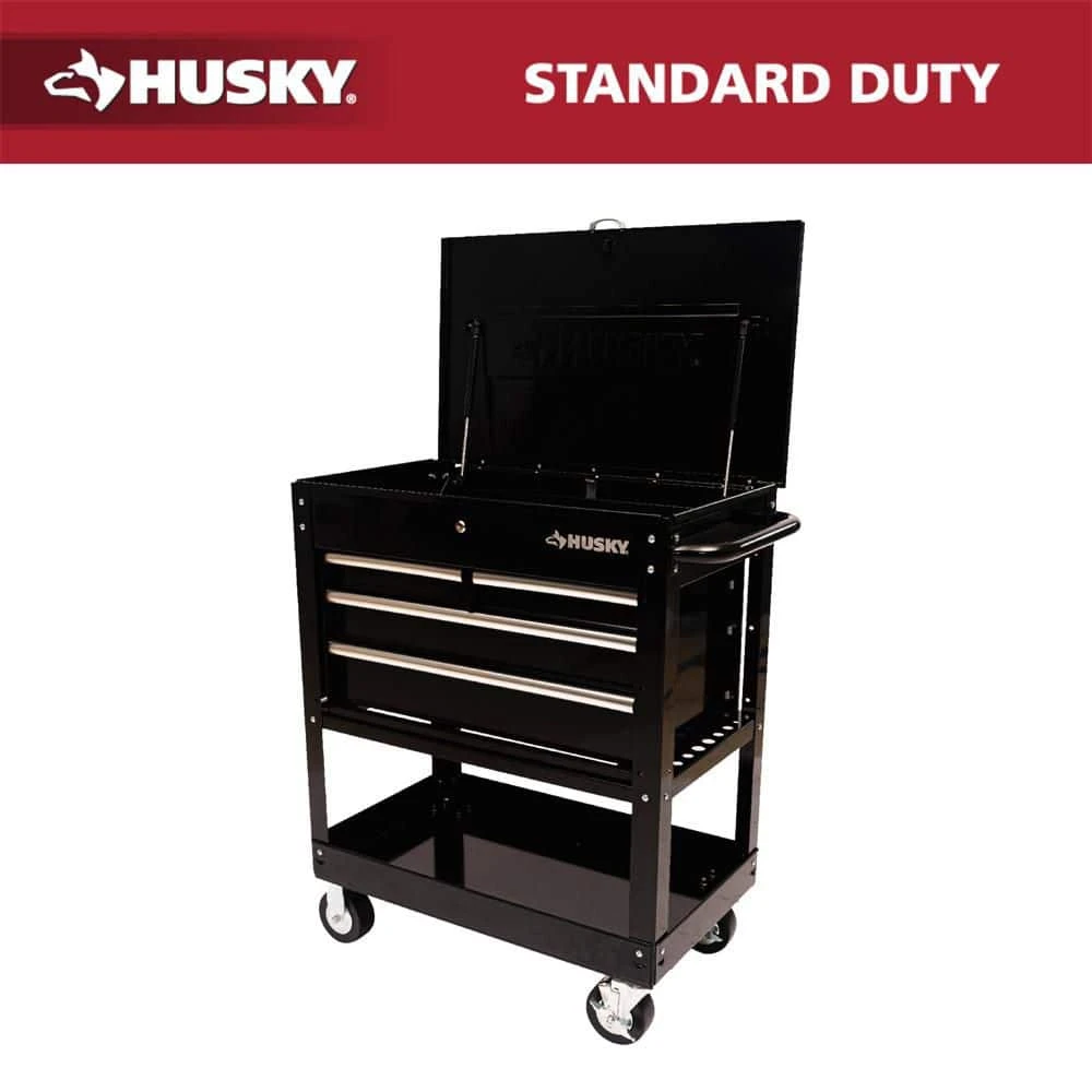 HUSKY 33in W 4-Drawer Mechanics Tool Utility Cart in Gloss Black