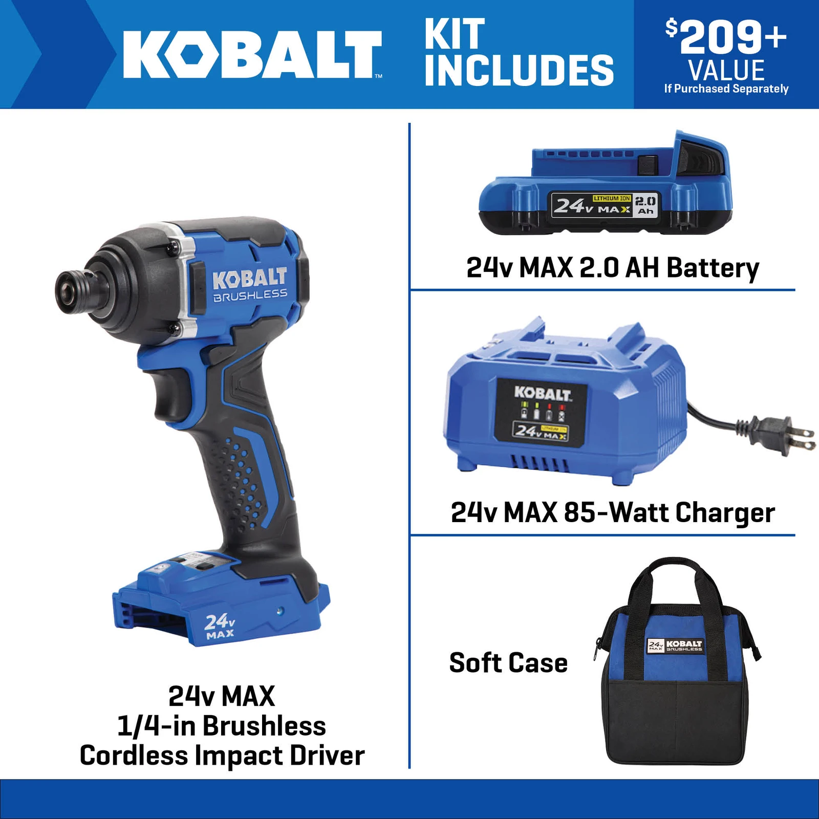 KOBALT 24V Max 1/4in Brushless Cordless Impact Driver Kit (Battery and Charger Included) photo 2